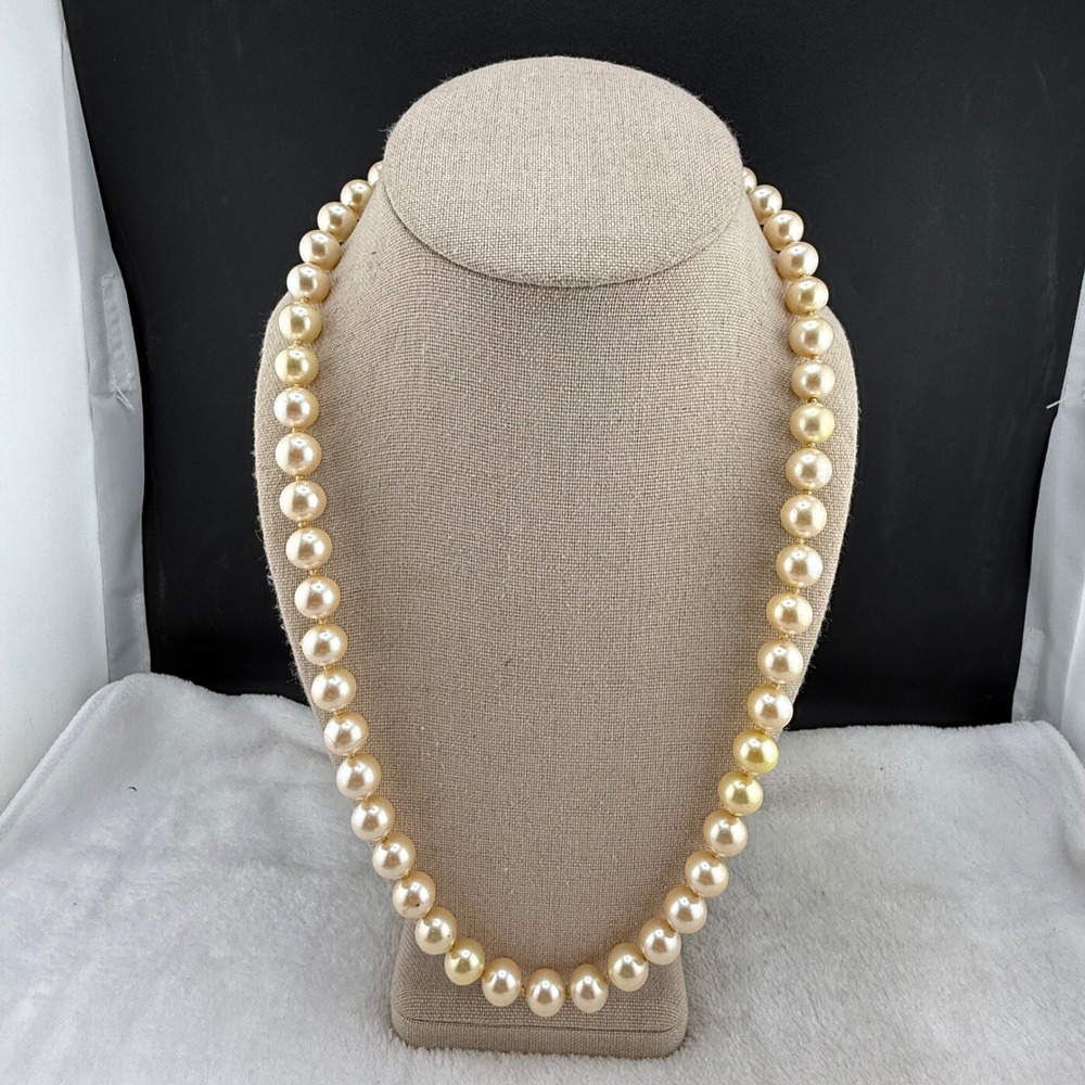 Vintage Marvella Faux Pearl Necklace Cream Hand Knotted‎ Glass 10mm 23in